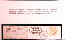 1875-(F=on Piece) S. GIUSTINA BELLUNESE C 2+punti (21.6) Su Largo Frammento Affr - Marcophilia