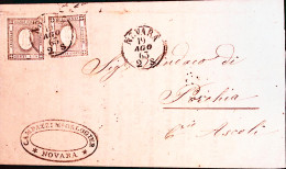 1863-CIFRA In RILIEVO Due C.1 (uno Radente) Su Circolare Novara (10.8) - Poststempel