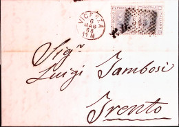 1868-VICENZA C1 + Punti (6.5) Su Lettera Completa Testo Affrancata Effigie Coppi - Marcophilia
