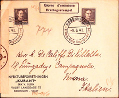 1943-Danimarca Cristiano X Due O.40 Su Busta Copenaghen (8.6 Fdc) Per L'Italia - Autres & Non Classés