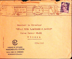 1954-Francia Marianna Di Marson F.15 Su Busta Bordeaux (3.8) Per L'Italia - Lettres & Documents