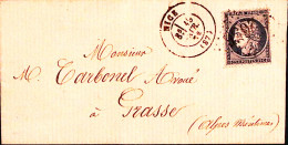 1873-Francia Cerere C.25 I Tipo Isolato Su Lettera Completa Testo Nizza (16.2) - 1871-1875 Ceres