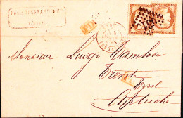 1875-Francia Cerere Due C.30 Su Lettera Completa Testo Lione (4.6) Per L'Austria - 1871-1875 Ceres