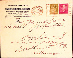 1934-Francia P. Doumier C.75 + Pace C.75 Su Busta Strasburgo (16.11) Per La Germ - Covers & Documents