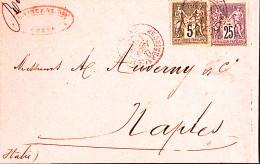 1877-Francia Sage C.5 E 25 Su Lettera Completa Testo Rouen (17.8) Per L'Italia - 1876-1878 Sage (Typ I)