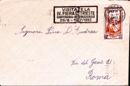 1952-AMG-FTT TRIESTE + Visitate La IV Fiera Annullo A Targhetta (14.6) Su Busta  - Marcophilie
