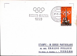 1959-ROMA GIOCHI XVII^OLIMPIADE Giornata Olimpica (25,9) Annullo Speciale Su Car - Olympische Spiele