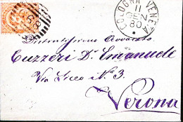 1880-COLOGNA VENETA C1+sbarre (11.1) Su Busta Affrancata C.20 - Storia Postale