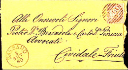 1880-BASSANO C1+sbarre (3,9) Su Busta Affrancata C.10 - Storia Postale