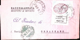 1957-ONU Lire 60 Isolato Su Piego Raccomandato Torino (15.5) - 1946-60: Marcophilia