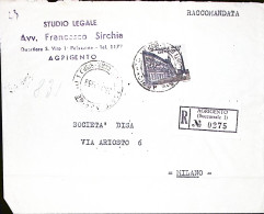 1958-X COSTITUZIONE Lire 110 Isolato Su Raccomandata Agrigento (28.11) - 1946-60: Poststempel