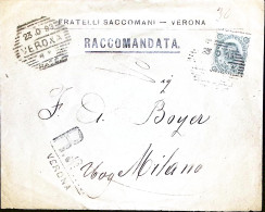 1893-VERONA Esagonale A Sbarre (23.10) Su Raccomandata Affrancata Effigie C.45 - Marcophilia