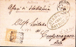 1876-BATTAGLIA C 2+punti (24.7) Su Piego Affrancata C.10 - Storia Postale