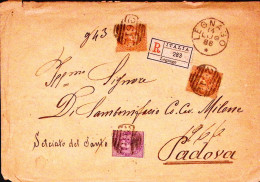 1886-Effigie C.60 E Due C.20 Su Raccomandata Legnago (14.7) Al Verso Sigilli Cer - Marcophilie