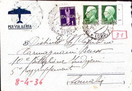 1936-Imperiale Coppia C.25 + Posta Aerea Lire 1 Su Busta Via Aerea Verona (9.4)  - Marcophilie