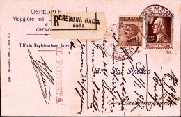 1927-VOLTA C.60 + Michetti C.40 Su Cartolina Raccomandata Cremona (1.6) - Marcophilie