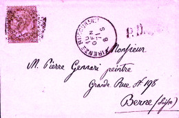 1871-effigie C.30 Isolato Su Busta Firenze (10.1) Per La Svizzera - Marcophilia
