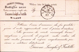 1881-MILANO Bottiglie Nere Giacomo Luraghi E Fratello Intestazione A Stampa Su C - Marcophilie