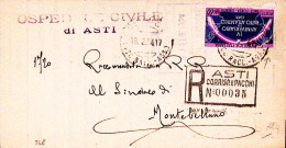 1954-PATTO ATLANTICO Lire 60 Isolato Su Piego Raccomandato Asti (19.2) - 1946-60: Poststempel