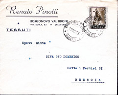 1953-ESPOSIZIONE Dell'AGRICOLTURA Lire 25 Isolato Su Busta Borgonovo Val Tidone  - 1946-60: Marcophilia