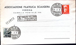 1946-VERONA VII^Giornata Ital Del Francobollo (17.3) Annullo Speciale Su Piego A - 1946-60: Poststempel