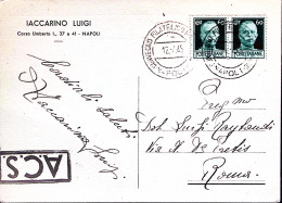 1945-NAPOLI CONVEGNO FILATELICO C.2 (12.7) Annullo Speciale Su Cartolina Viaggia - 1946-60: Marcophilia