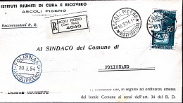 1954-RADIOTELEVISIONE Lire 60 Isolato Su Piego Raccomandato Ascoli Piceno (18.3) - 1946-60: Marcofilie