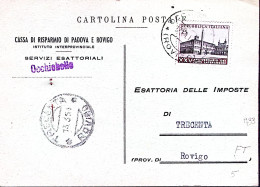 1954-PATTI LATERANENSI Lire 30 Isolato Su Cartolina Occhiobello (12.3) Fori Spil - 1946-60: Poststempel