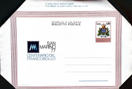 1977-SAN MARINO Biglietto Postale Lire 120 100 Francobollo Sanmarinese Nuovo - Postal Stationery
