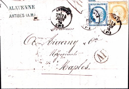 1876-Francia Cerere C.15 E 25 Su Lettera Completa Di Testo Antibes (24.6) Per Na - 1871-1875 Ceres