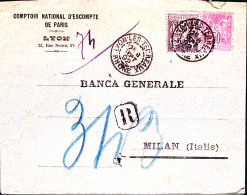 1892-Francia Sage C.25 E 50 Su Busta Raccomandata Lione (8.9) Per Milano - 1876-1898 Sage (Type II)