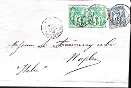 1883-Francia Sage C.15 E Coppia C.5 Su Lettera Completa Testo Parigi (5.4) Per N - 1876-1898 Sage (Type II)