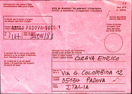 1988-MODULO Avviso Ricevimento Raccomandata Per L'estero Padova (30.11) Per L'Au - 1981-90: Marcophilia