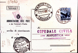 1947-MODULO Avviso Ricevimento Con Stemma Luogotenenziale Ricoperto Con Barre Ma - 1946-60: Marcophilia
