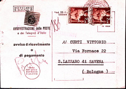 1946-MODULO Avviso Ricevimento Con Stemma Luogotenenziale Ricoperto Con Barre Bo - 1946-60: Poststempel