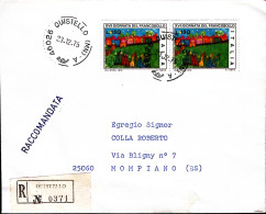 1975-GIORNATA FRANCOBOLLO 1975 Coppia Lire 150 Su Raccomandata Quistello (23.12) - 1971-80: Poststempel
