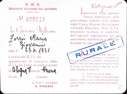 1937-GIOVENTU' ITALIANA Del LITTORIO Tessera Iscrizione Rilasciata Sezione Di Co - Cartes De Membre