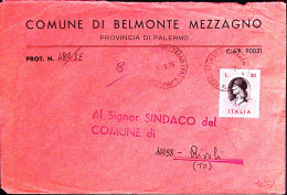 1975-GIAMBELLINO Lire 50 Isolato Su Busta Belmonte Mezzagno (17.3) - 1971-80: Marcophilie