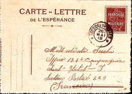 1918-TRESOR E POSTES / . C.2 (26.5) Su Biglietto Franchigia Scritta Da Italiano  - WW I