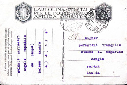 1936-BELESA Asmara Dattiloscritto Su Cartolina Franchigia Carta A.O. Concentrame - Eritrea
