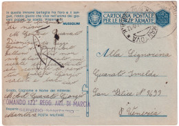 1943-Comando 122 Rgt. Art Di Marcia Mantova Lineare E Manoscritto Su Cartolina F - Marcophilie