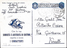 1942-Posta Militare/N 80 C.2 (20.3) Su Cartolina Franchigia Con La Tua Sobrieta' - Weltkrieg 1939-45