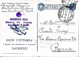 1942-CARABINIERI REALI Stazione Polignano A Mare Lineare Su Cartolina Franchigia - War 1939-45