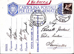 1941-Posta Militare/N 91 C.2 (29.6) Su Cartolina Franchigia Via Aerea - Weltkrieg 1939-45