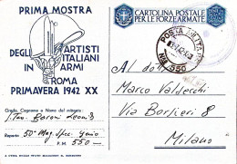 1942-Cartolina Franchigia I Mostra Artisti In Armi Viaggiata Posta Militare 550  - Weltkrieg 1939-45