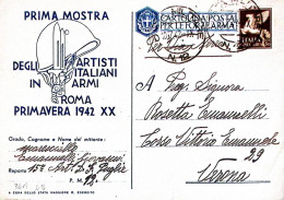 1942-Cartolina Franchigia I Mostra Artisti In Armi Viaggiata Via Aerea Posta Mil - Guerre 1939-45