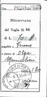 1938-PASIAN Di PRATO C.2 (6.7) E Lineare Su Ricevuta Vaglia - Marcophilie