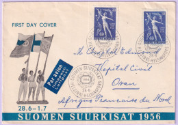 1956-Finlandia Giochi Sportivi Helsinki (440) Su Fdc Via Aerea Per Il Nord Afric - FDC