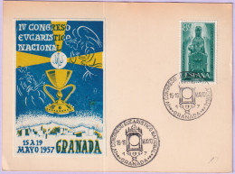 1957-SPAGNA 4 Congresso Eucaristico/Granada (15.5) Annullo Speciale - Covers & Documents