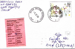 1994-DIRITTI INFANZIA Lire 600 Su Biglietto Visita Ancona (1.12) Per La Lettonia - 1991-00: Poststempel